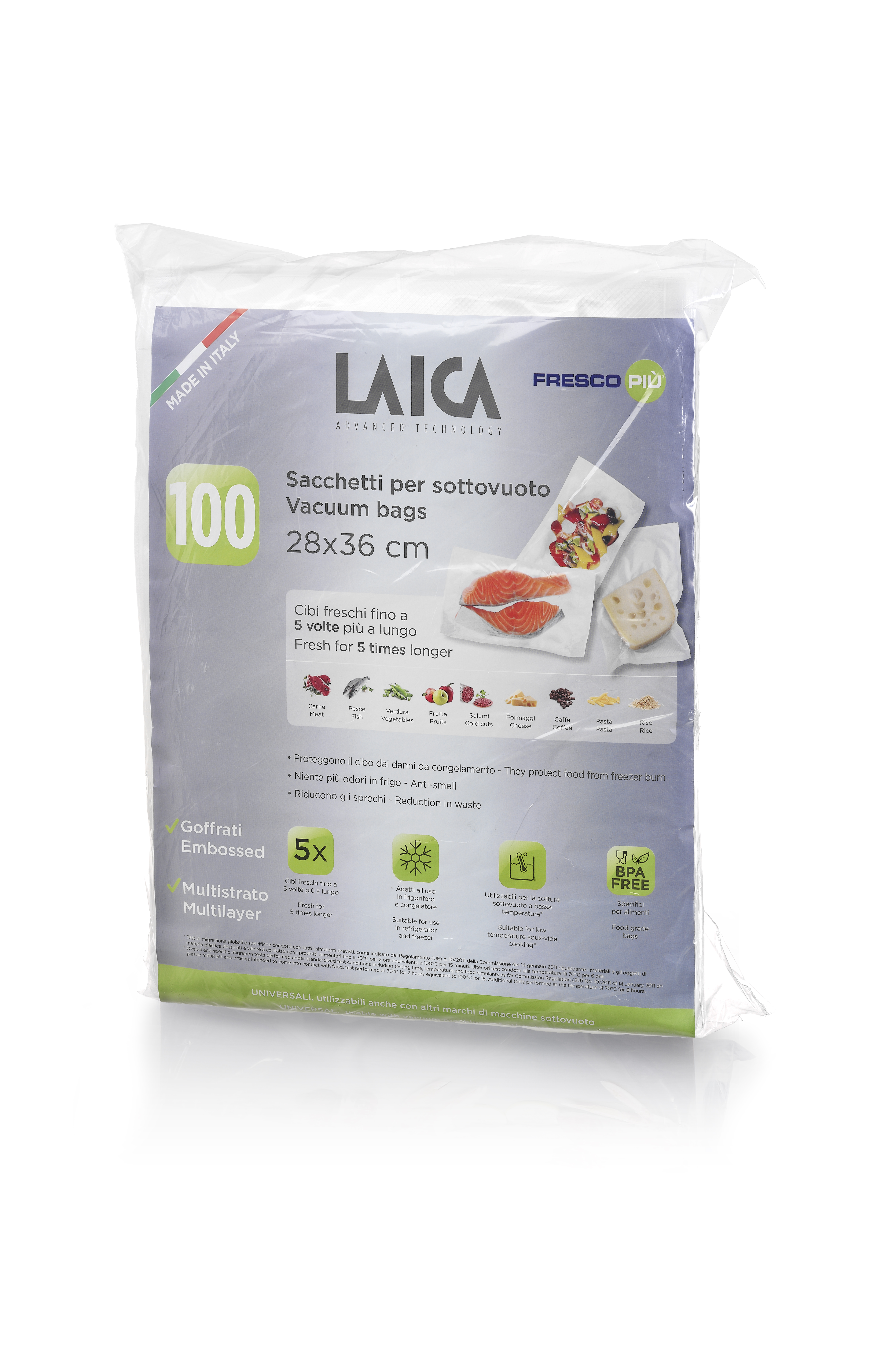 Bolsas de envasado - 100 bolsas para envasar al vacío 28 x 36 cm. LACIA VT3512, Libres de BPA LAICA, Transparente
