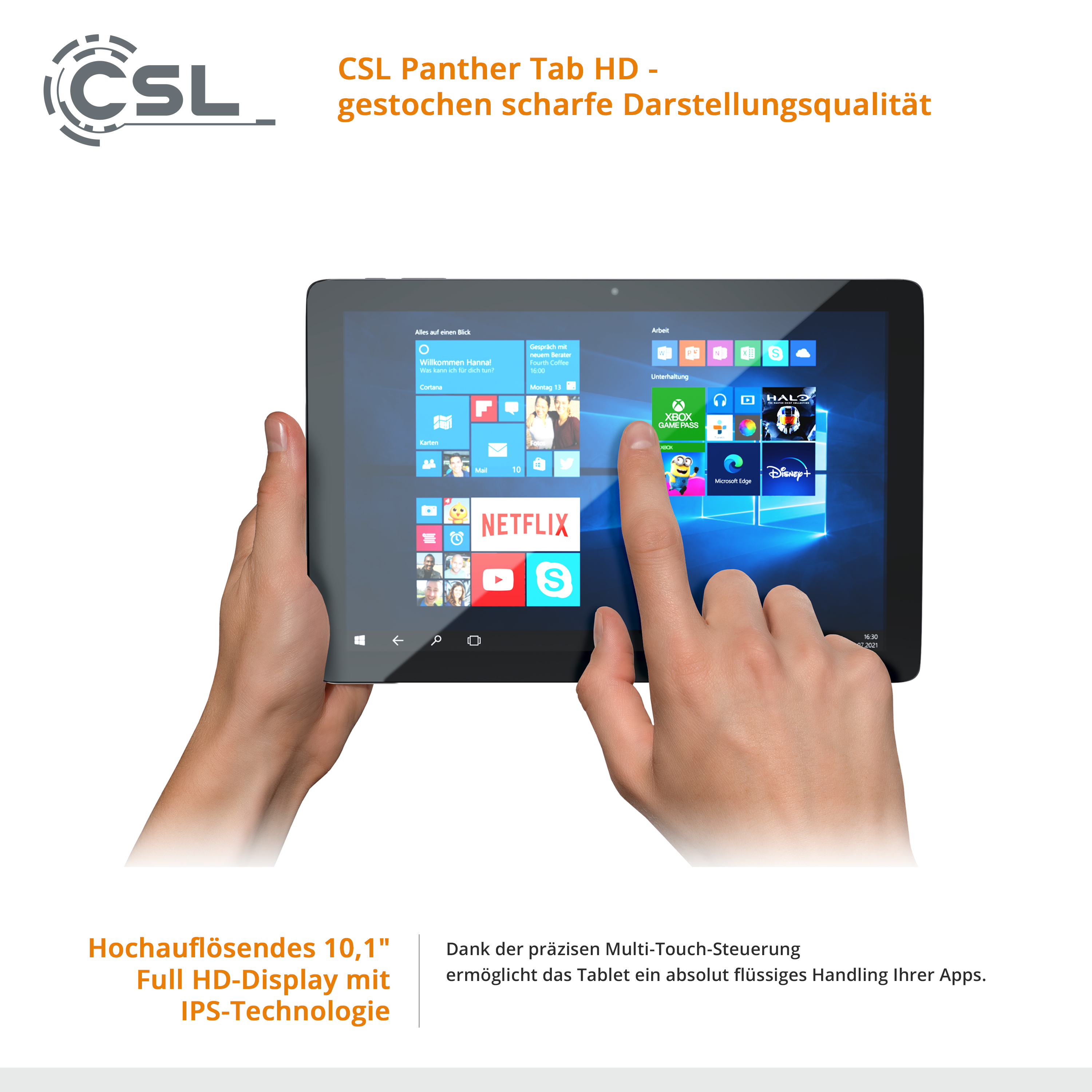 Zoll, + 128 GB Tab 10,1 Panther CSL Pro Tasche, / GB, 3.1 USB Win schwarz 11 256 / Tablet, HD
