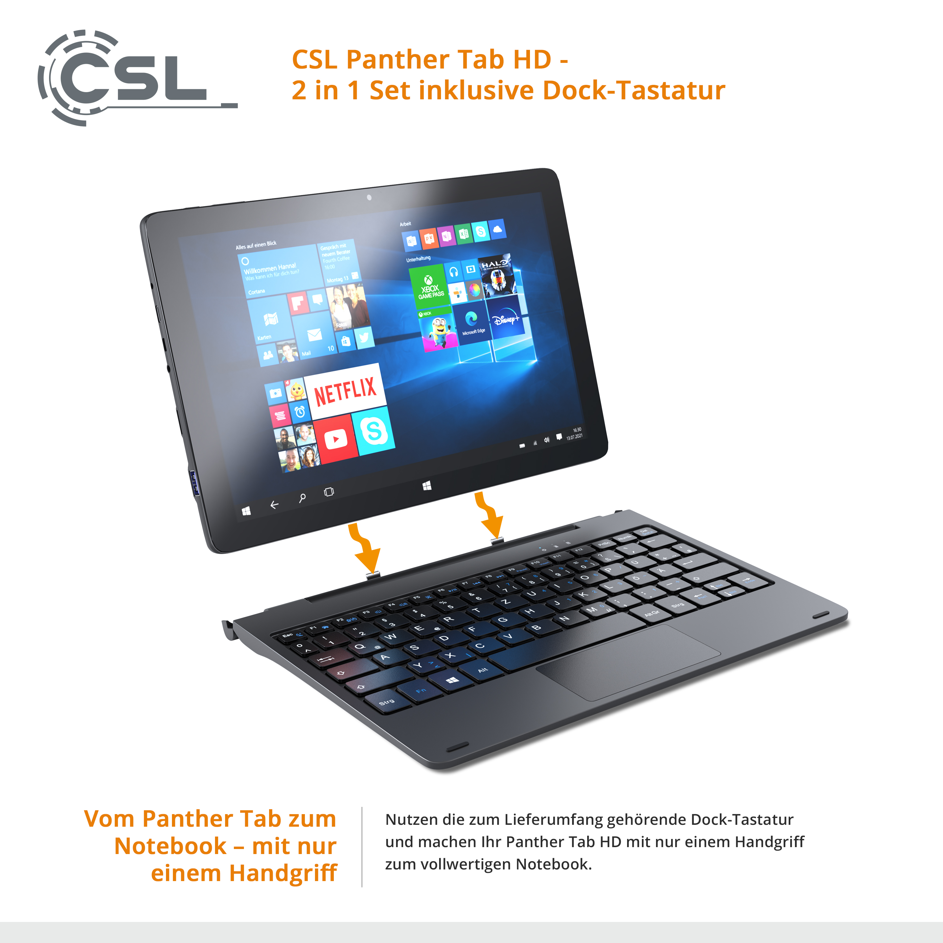 GB, 10,1 USB 3.1 Tab schwarz / GB Win CSL Panther 11 / Zoll, Tablet, + 128 Tasche, 512 HD