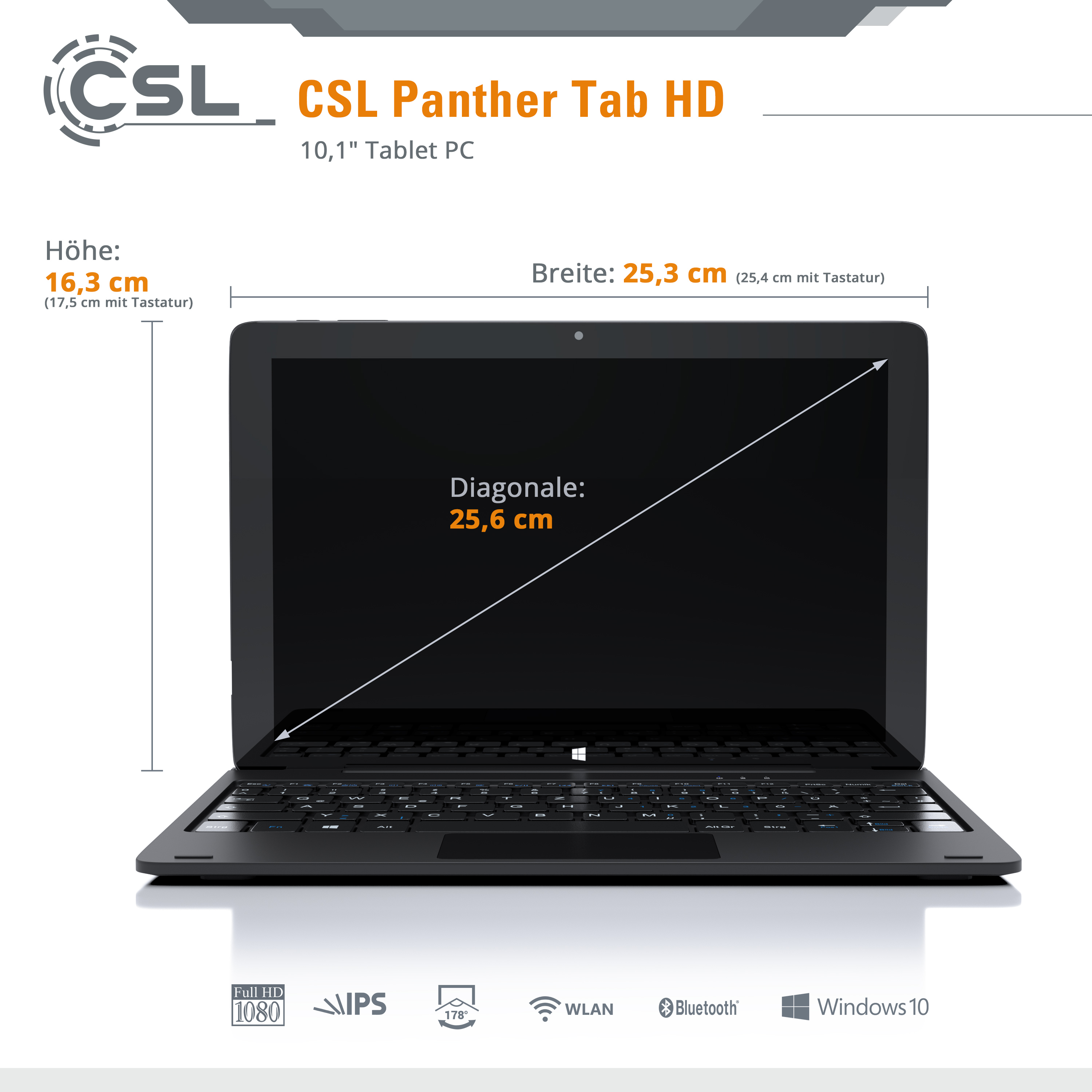 CSL Panther Tab HD USB 256 + Zoll, Tablet, GB schwarz / 11 Tasche, 3.1 Win 128 / GB, 10,1 Pro