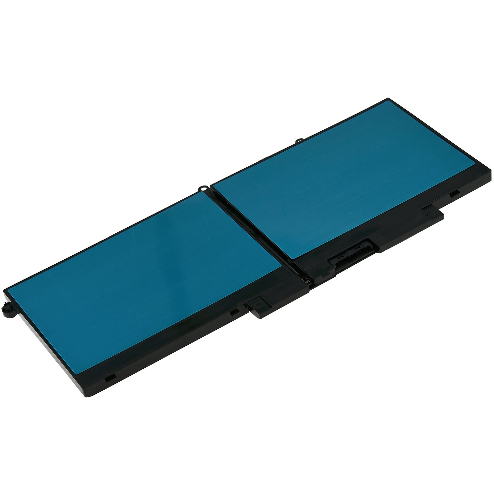 Laptop-Akku. Schwarz und blau. Der Akku befindet sich auf einer weißen Oberfläche.