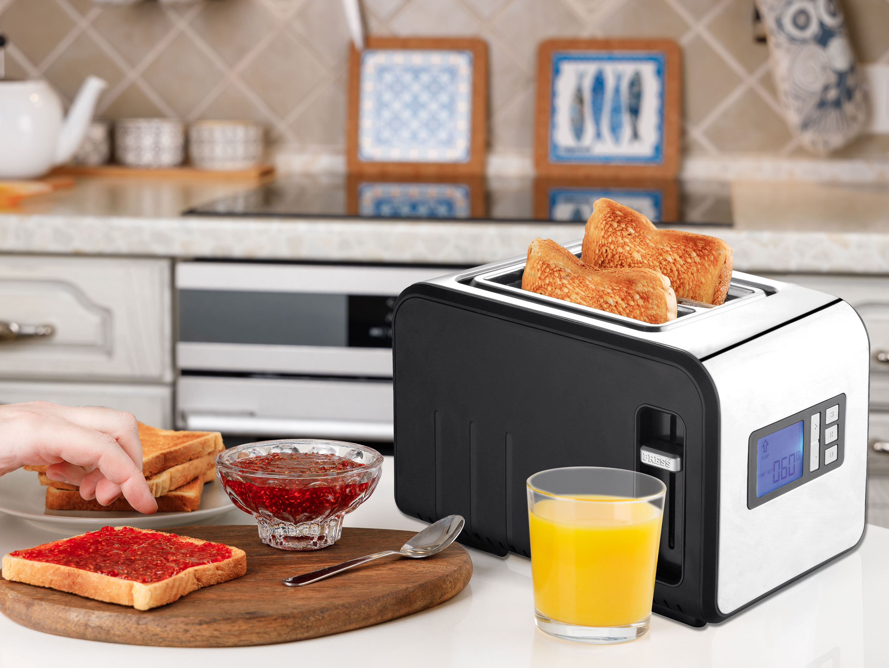 800W Edelstahltoaster PURLINE und (800 breiten Schwarz Watt, Digitalanzeige Schlitze: Toaster 2) 2 mit Schlitzen