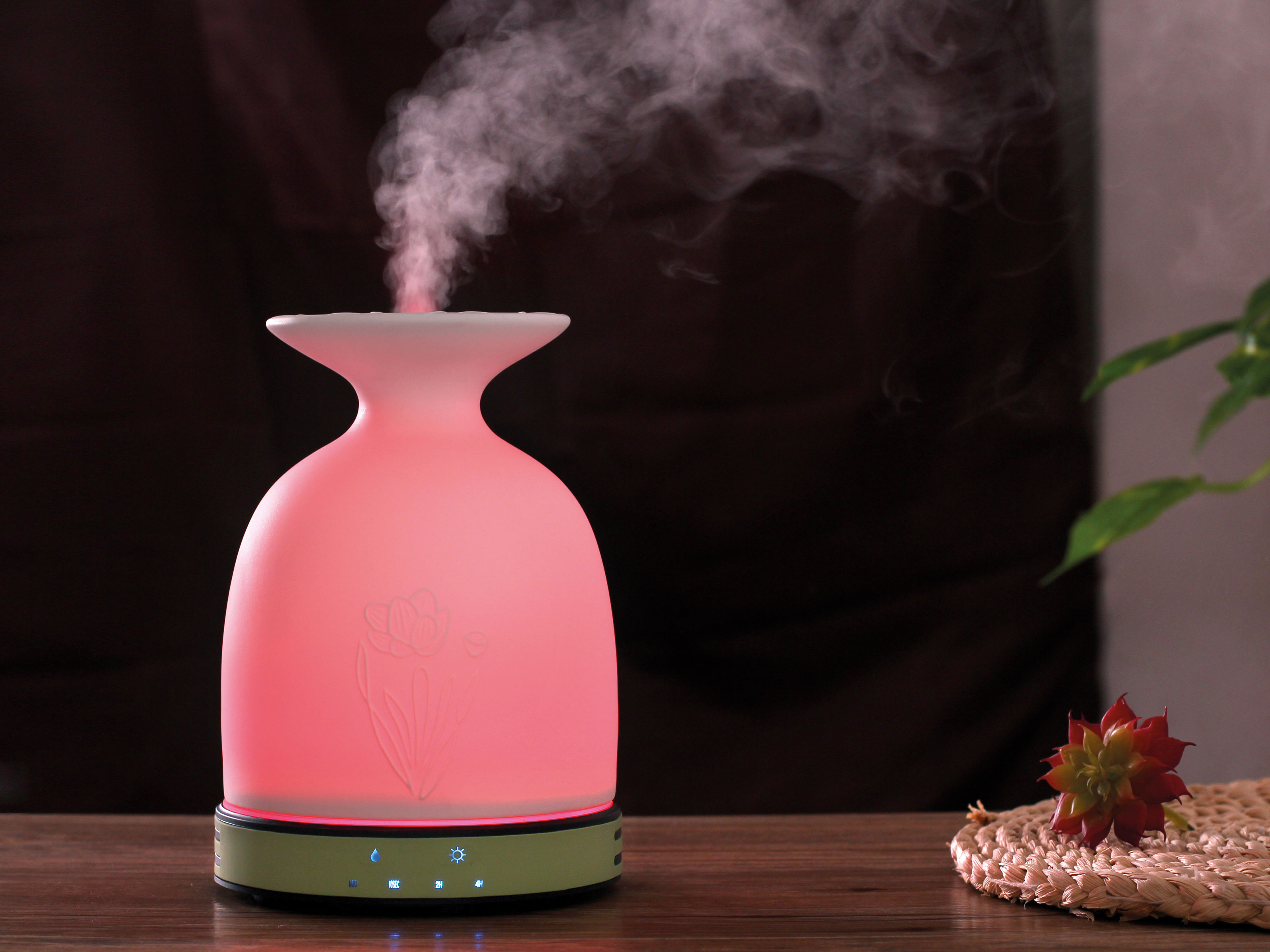 PURLINE Aroma Diffuser Ultraschall aus Ultra m²) Leise Watt, Keramik Umgebungslicht Raumgröße: Weiß Diffuser Aroma 15 mit (12