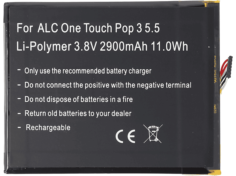mAh 3 One Lithium-Polymer LiPo 5.5, - Pop Akku 2900 passend OT-5025, für Touch Alcatel Handy-Akku, TLp029A1, ACCUCELL CAC2910008C1
