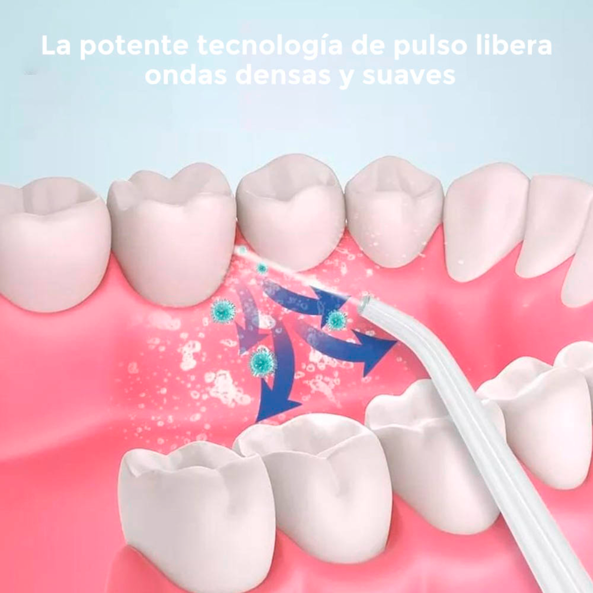 Ilustración de cuidado dental que muestra dientes y proceso de limpieza.