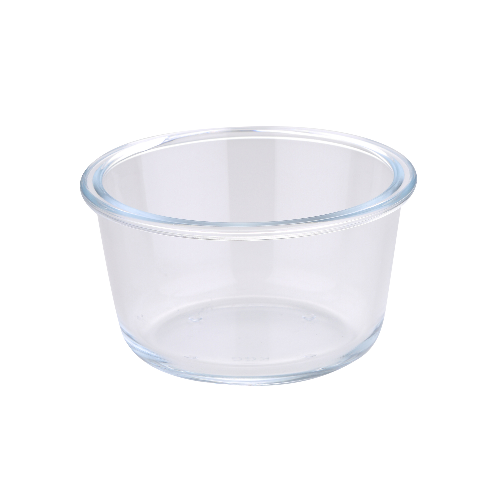 Un cuenco de vidrio transparente con forma redondeada.