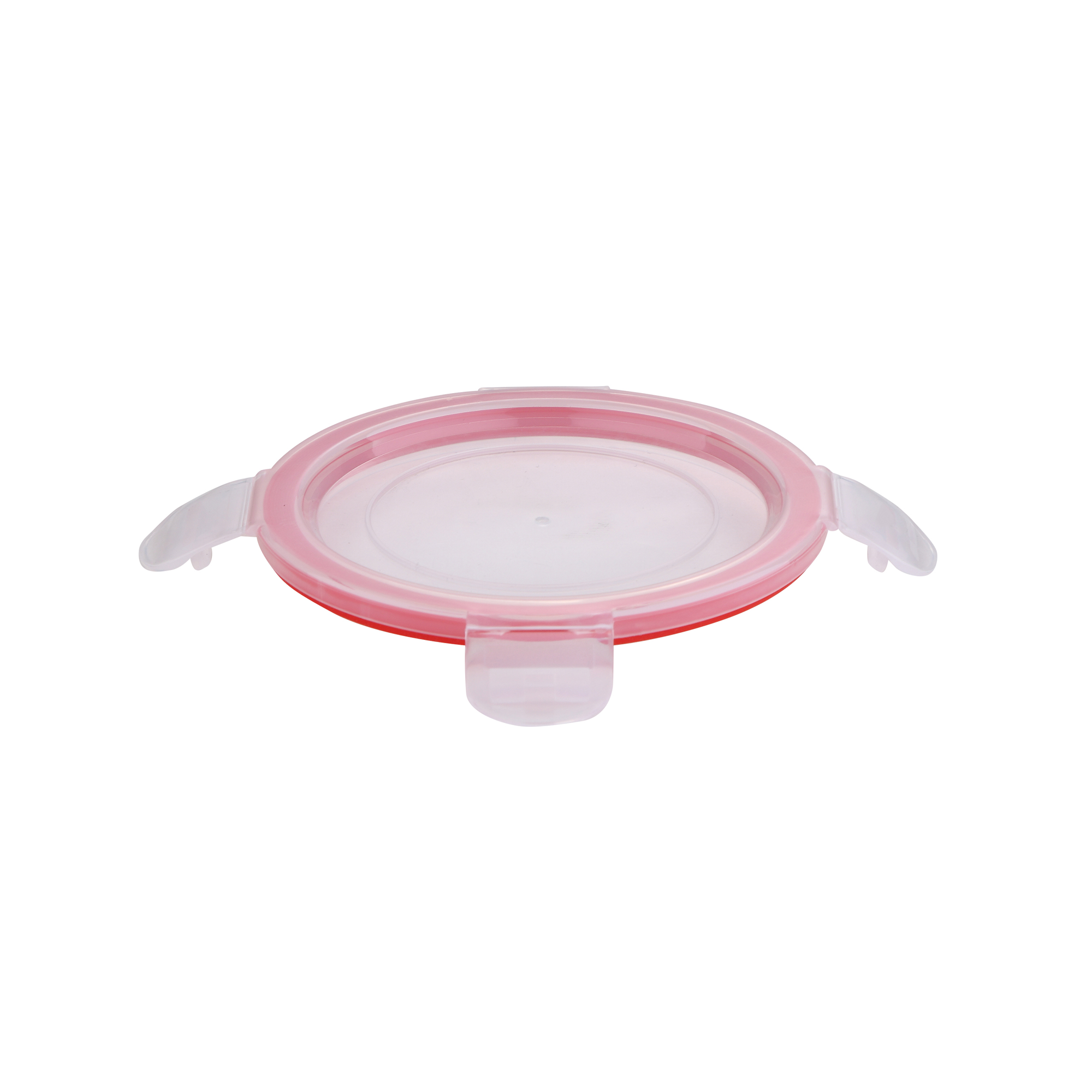Tapa de contenedor de alimentos sellada rosa, de plástico.