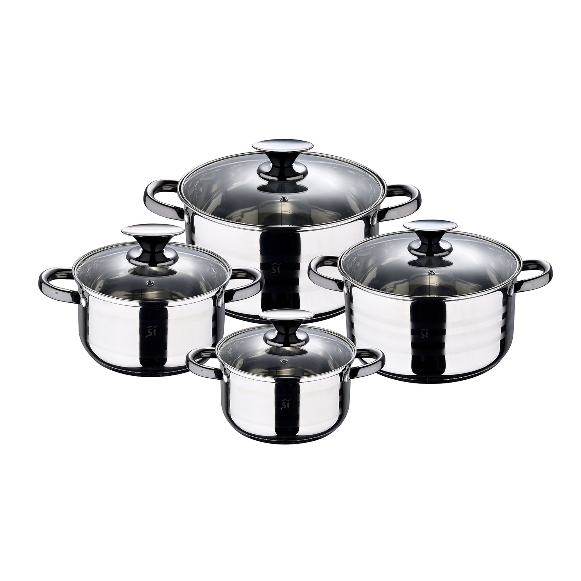 San Ignacio Bateria de cocina 8 piezasacero inoxidabletapas vidrioapta para hita ø16 ø18 ø20 y ø24 cms acero sg8020 8pcs