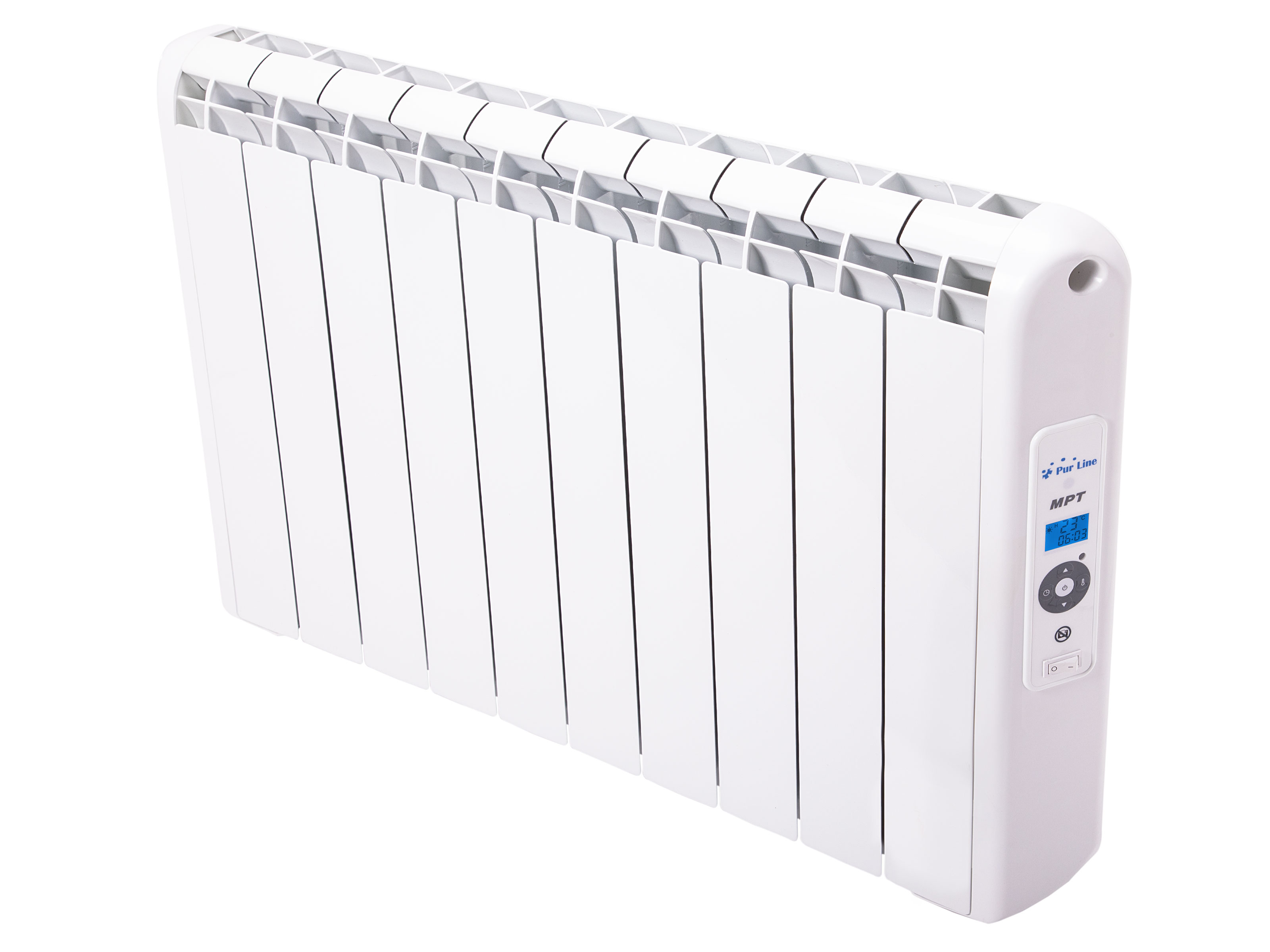 Emisor digital programable, sin fluido, 2000W, bajo consumo, en color blanco y con mando a distancia