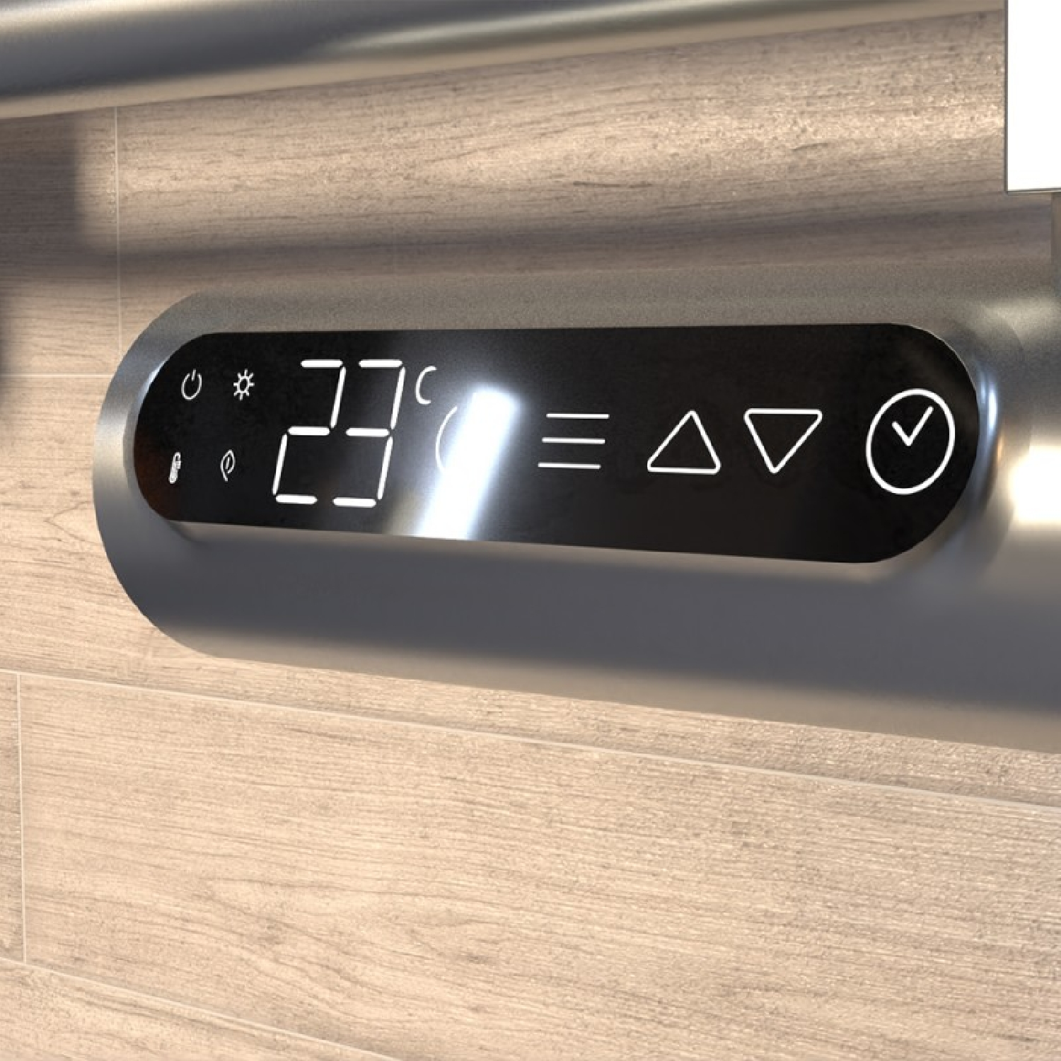 Wyświetlacz cyfrowy pokazujący temperaturę 23°C.