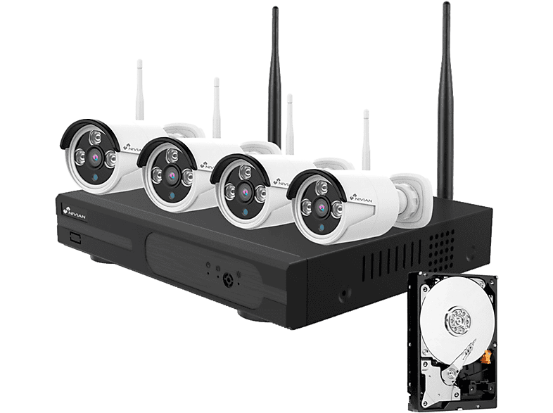 Sistema de videovigilancia CCTV - Kit de videovigilancia Wifi, 2K, 4  canales, incluye 4 cámaras disco duro 1TB Nivian NIVIAN, Función de visión  nocturna, Blanco