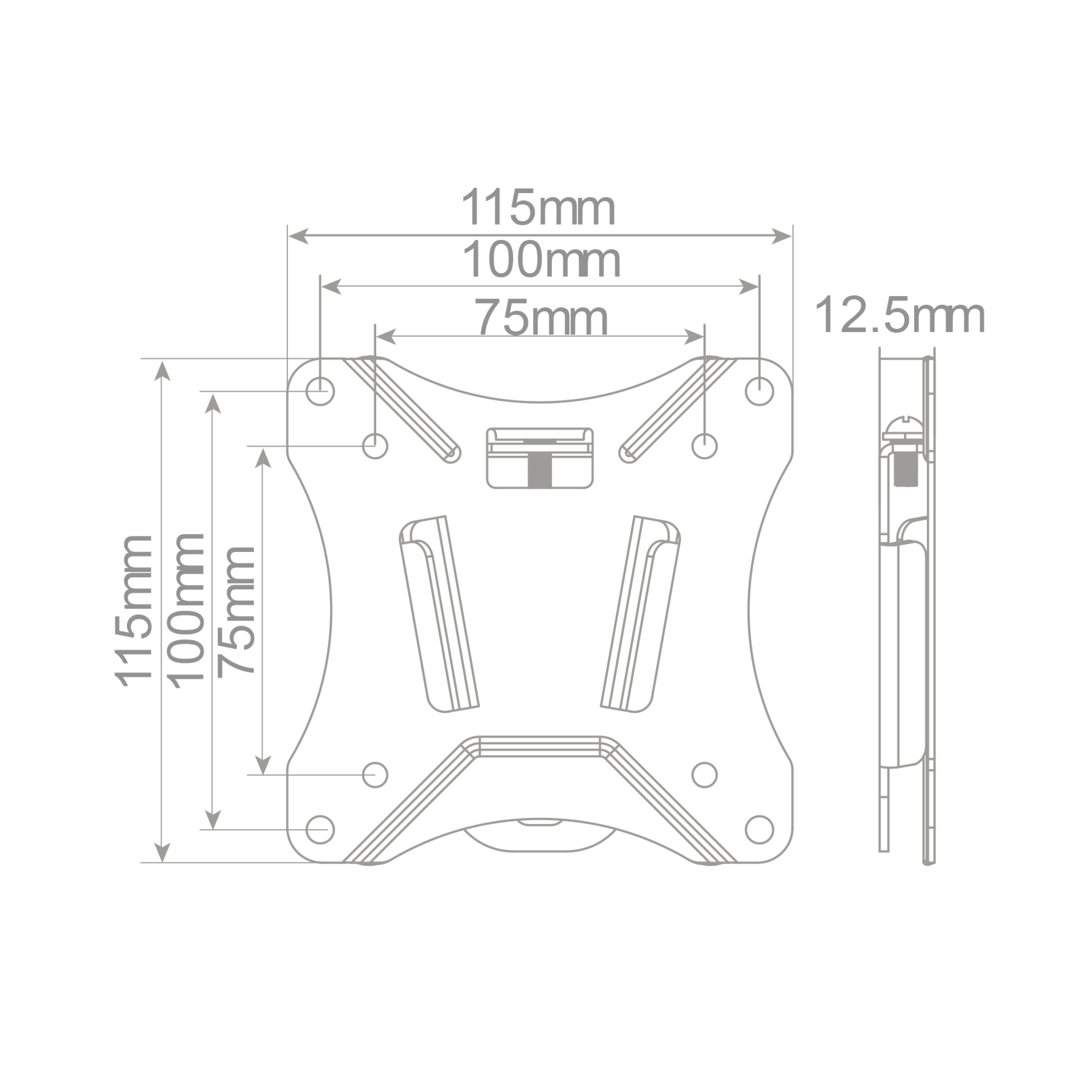 Dibujo técnico de una placa de montaje con dimensiones en mm.