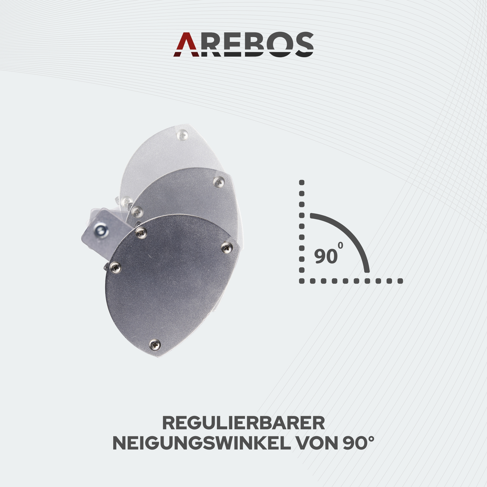 Schwarz inkl. 90° AREBOS Wandmontage Neigung Infrarot Heizstrahler, Montagematerial |