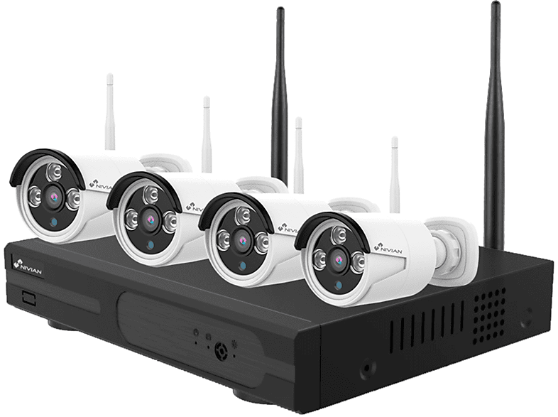 Sistema de videovigilancia CCTV - Kit de videovigilancia Wifi, 2K, 8  canales y 4 cámaras Nivian NIVIAN, Función de visión nocturna, Blanco