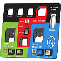 WICKED CHILI 8in1 Multi Simkarten Tool mit Nano Sim, Micro Sim, Standard Sim + Simnadel Pin + Speicherkartenfach) Simkarten Adapter Set im Kreditkartenformat Mehrfarbig