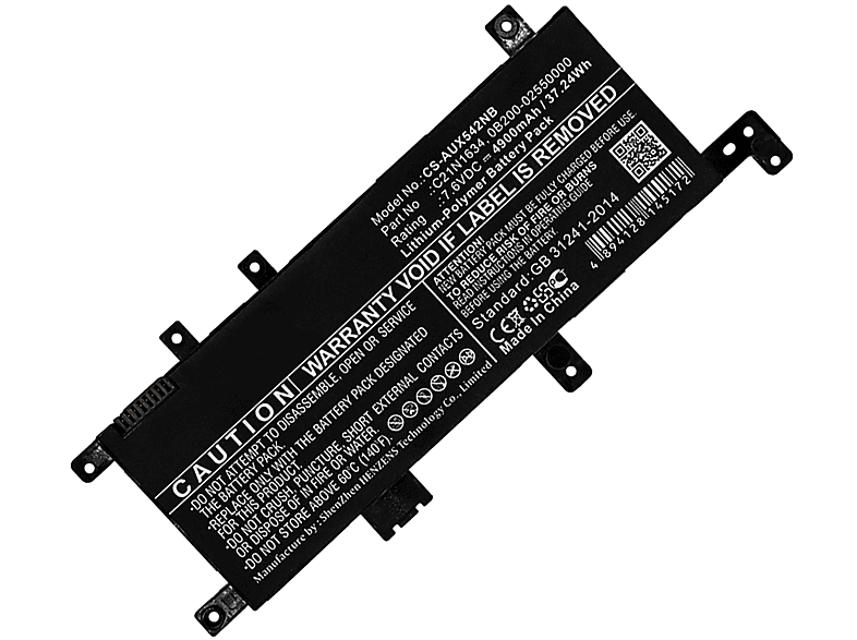 Akku, Asus Akku mit kompatibel Li-Pol, 7.6 mAh Li-Pol Volt, 4900 R542UA-DM019T MOBILOTEC