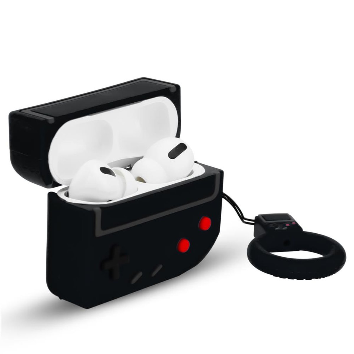 Retro Schutzhülle Apple, Game Case 3D Kopfhörer AirPod Sleeve, PRO 2, Black CADORABO Schlüsselanhänger,
