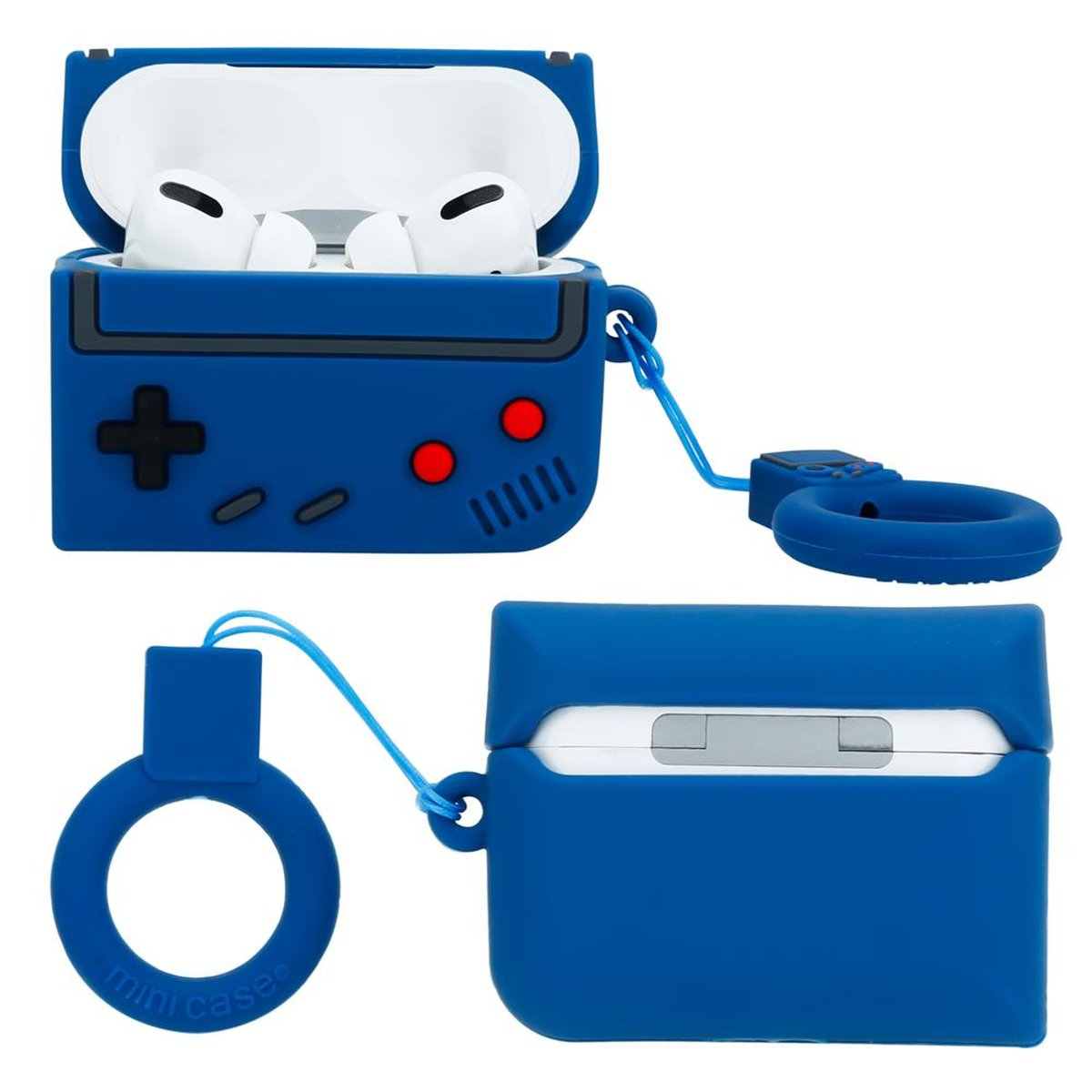 CADORABO Kopfhörer Schutzhülle Sleeve, Retro Case 3D 2, Game Blue Apple, PRO Schlüsselanhänger, AirPod