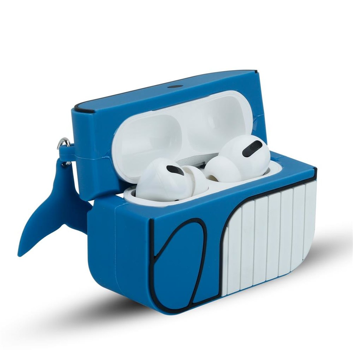 Blue Case Schutzhülle CADORABO AirPod Schlüsselanhänger, Apple, Sleeve, PRO 3D 2, Kopfhörer Whale