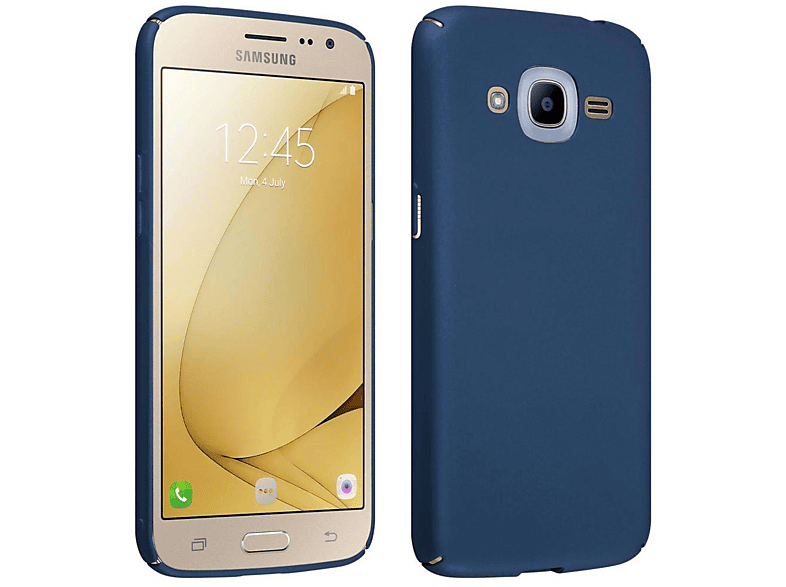 CADORABO Hülle im Samsung, J2 Hard 2016, Metall Backcover, METALL Style, Matt BLAU Case Galaxy