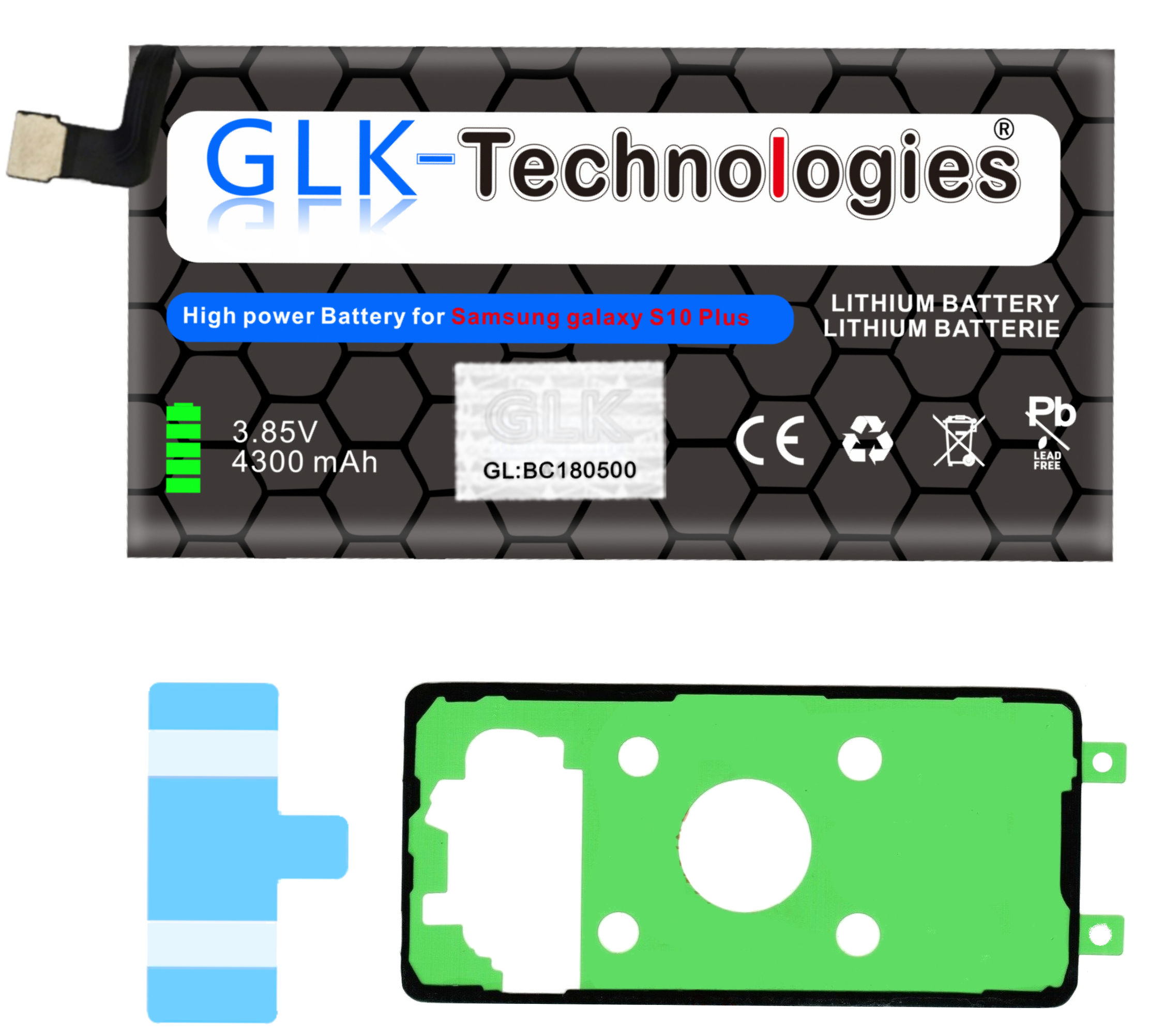 GLK-TECHNOLOGIES Ersatz Akku für 3.85 mAh Ersatz Galaxy 4300 GLK-S10E Plus Volt, 4300 G975 Akku, S10+ Smartphone mAh S10 EB-BG975ABU Li-Ion, Samsung