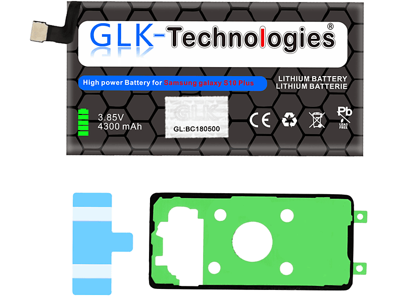 GLK-TECHNOLOGIES Ersatz Akku für 4300 Li-Ion, Samsung G975 mAh Smartphone 4300 GLK-S10E S10+ Volt, Galaxy EB-BG975ABU Akku, 3.85 mAh Ersatz S10 Plus