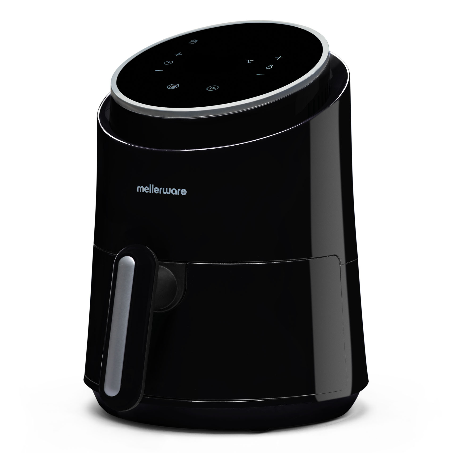 Freidora De Aire crunchy mellerware negro 1.5l 1230w black sin aceite 7 programas predefinidos temporizador fryer 80200 grados diseño compacto 14l