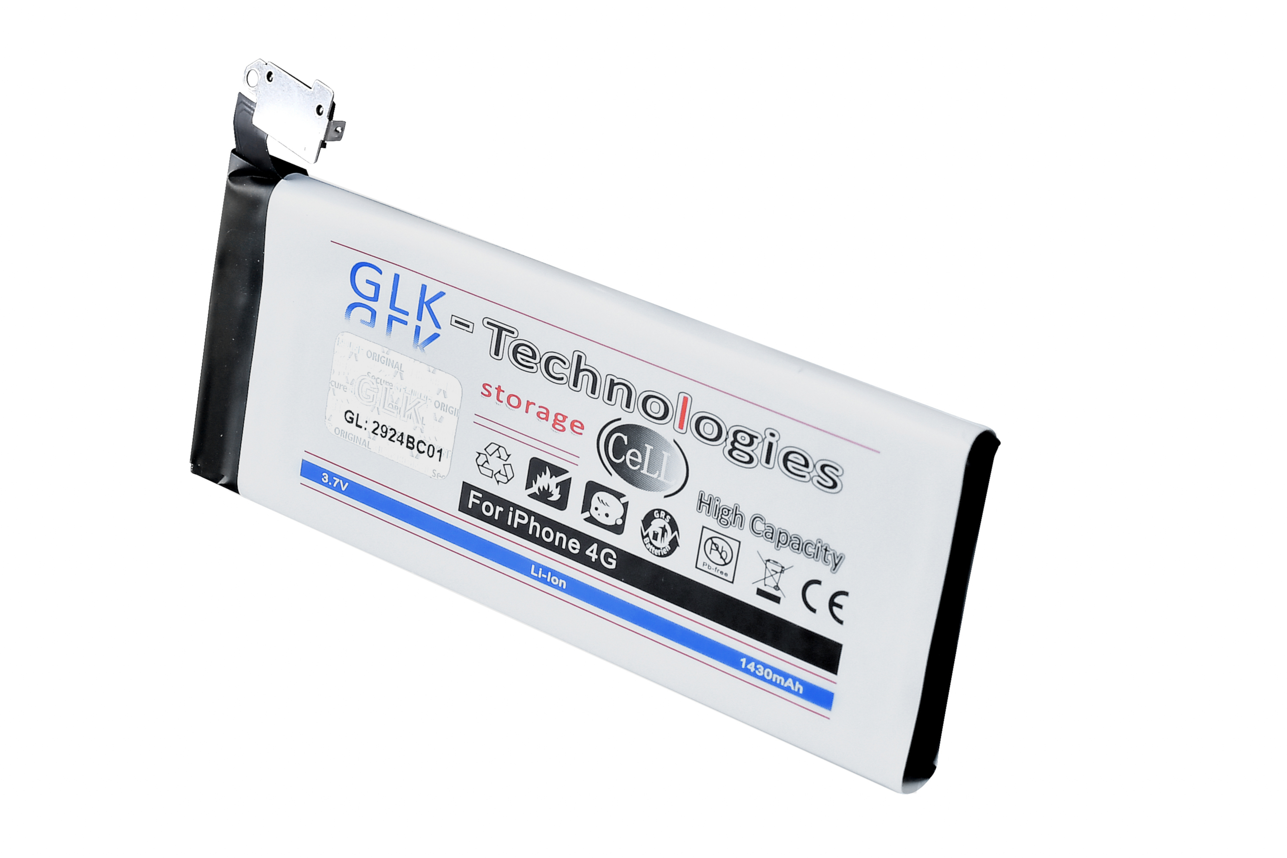 Akku, Battery Lithium-Ionen-Akku 1430mAh GLK-TECHNOLOGIES inkl. 3.8 für Akku Smartphone Ersatz Werkzeug 4 1430mAh High iPhone Lithium-Ionen, Ersatz Power Volt,