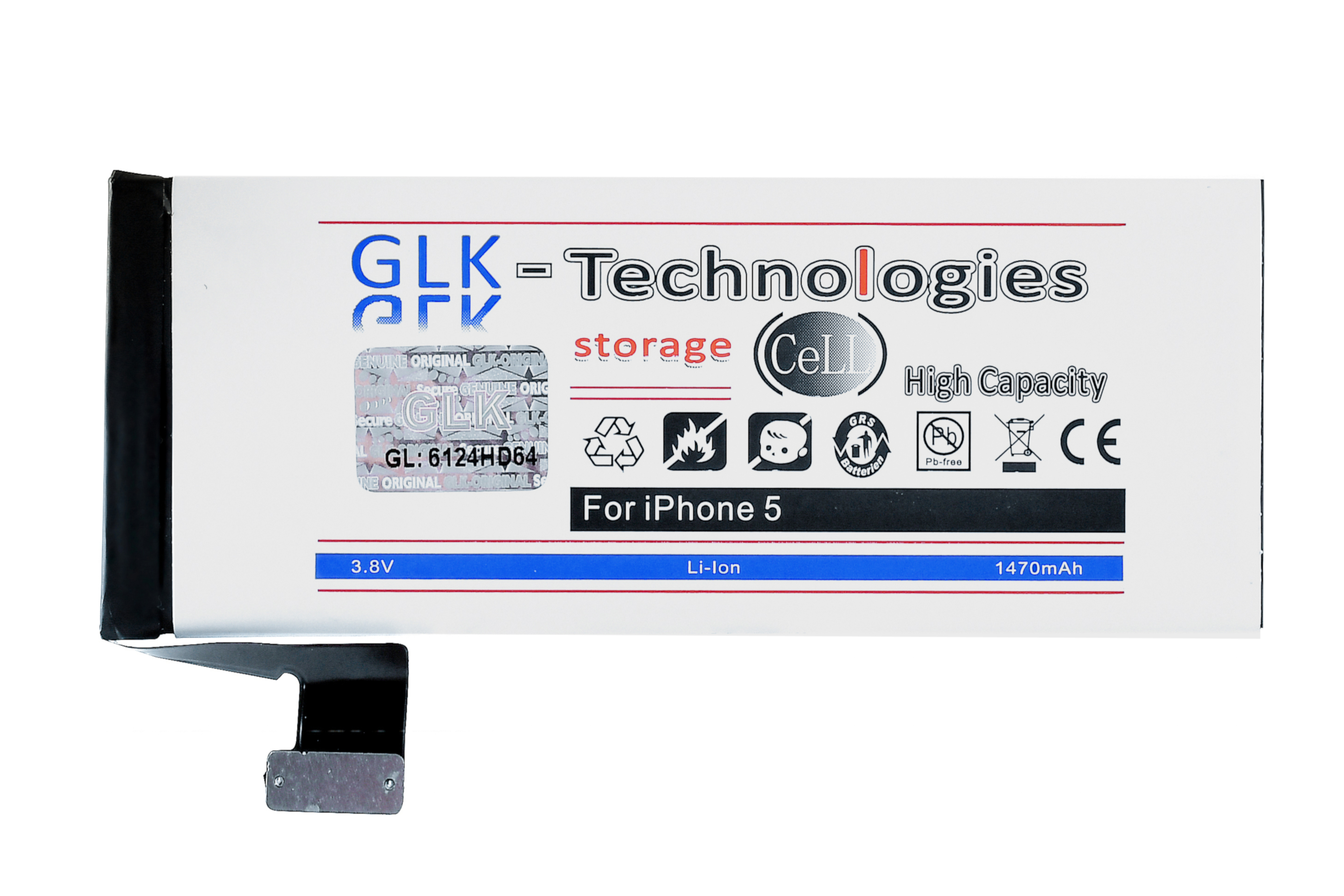 GLK-TECHNOLOGIES Verbesserter Ersatz Lithium-Ionen, Lithium-Ionen-Akku inkl. mAh Volt, Smartphone | 5 Battery für Set Werkzeug 1470 Akku, 3.8 Akku Ersatz 1470mAh iPhone