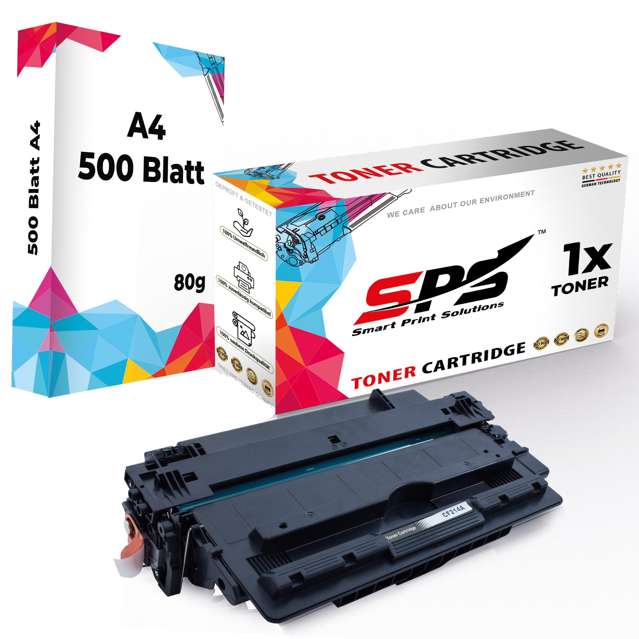 Tonerkartusche und Papierbox. Die Box ist mit 'Tonerkartusche' und 'SPS Smart Print Solutions' gekennzeichnet.