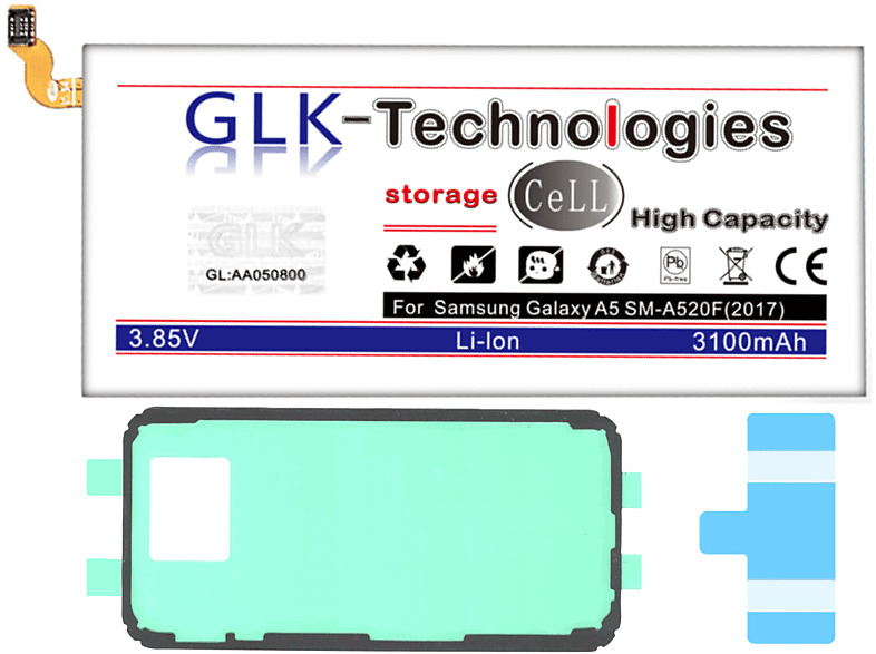 GLK-TECHNOLOGIES High Power Ersatz Akku für Samsung Galaxy A5 2017 SM-A520F Battery accu  3100mAh Li-Ion Smartphone Ersatz Akku, Lithium-Ionen, 3.85 Volt, 3100mAh