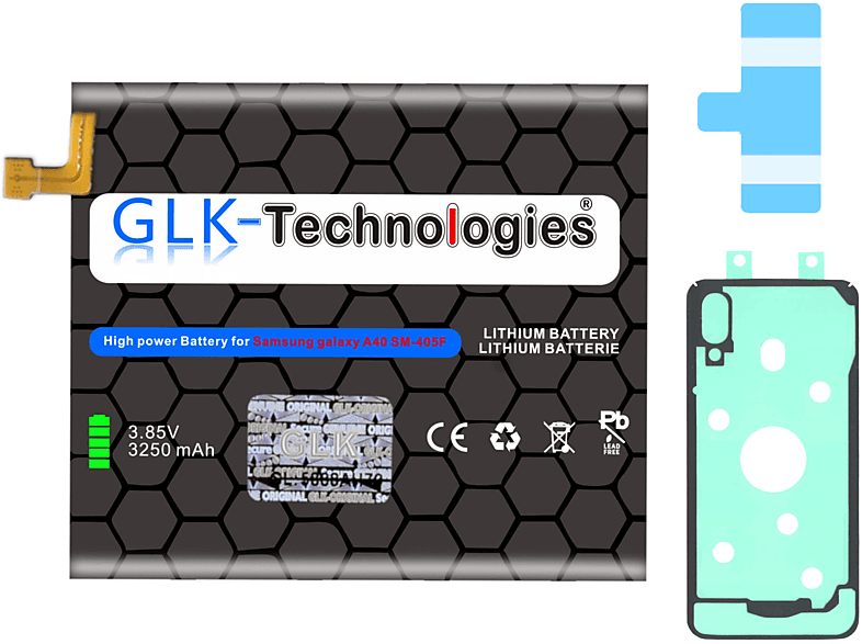 GLK-TECHNOLOGIES High Power Lithium-Ionen, Li-Ion Smartphone 3.85 Ersatz Ersatz accu Akku (A405F) 3250mAh für Volt, 3250mAh Samsung Galaxy Battery A40 Akku
