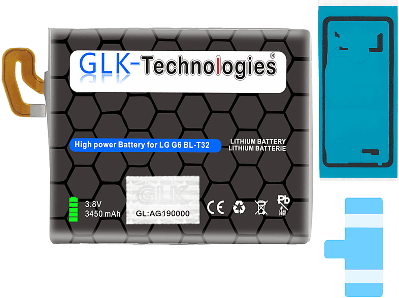 GLK-TECHNOLOGIES High Power Ersatz 3.85 Li-Ion accu 3450mAh Akku, Akku LG Ersatz Smartphone Battery Lithium-Ionen, 3450mAh Volt, für G6 G6