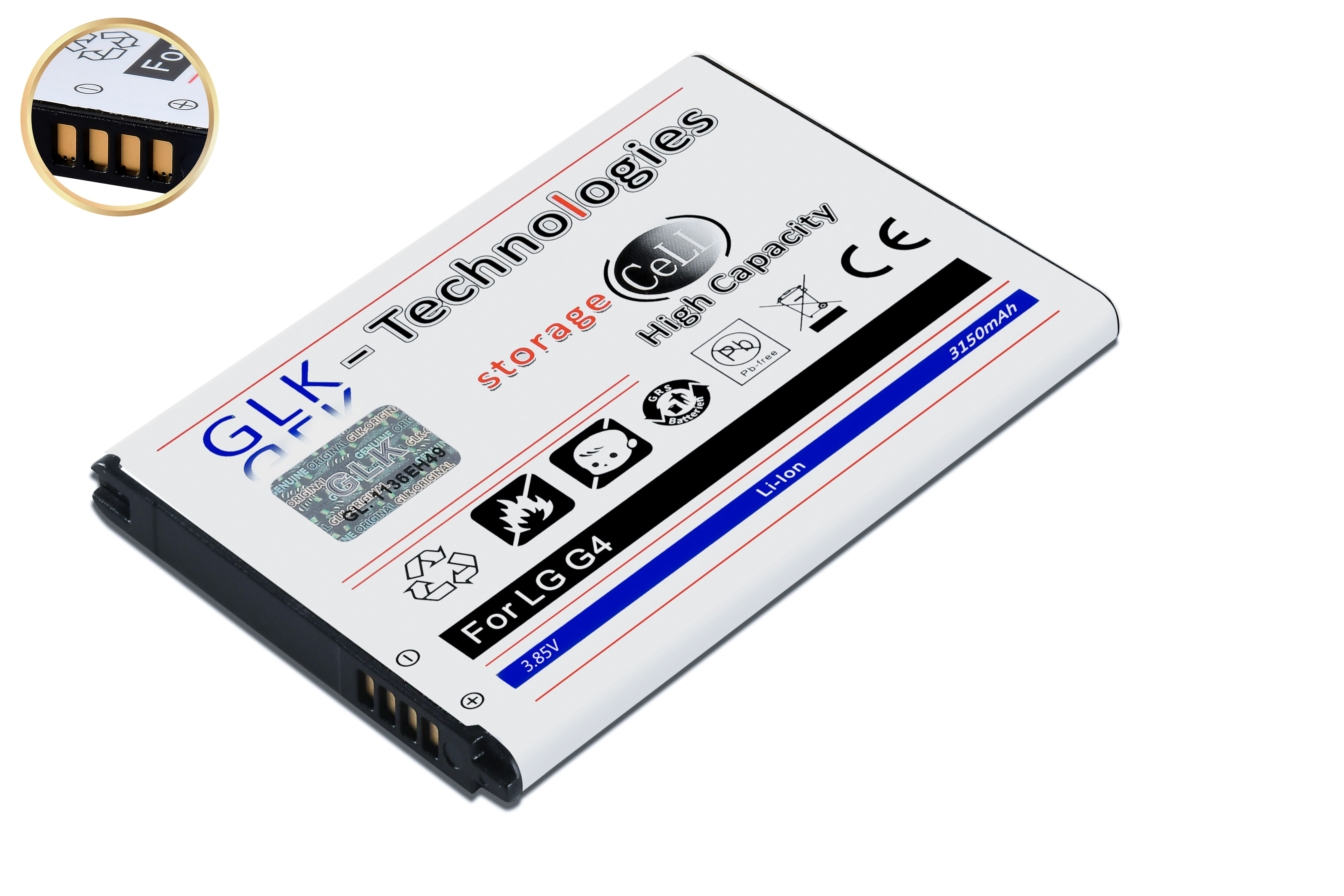 GLK-TECHNOLOGIES High Lithium-Ionen, Smartphone Ersatz accu 3.85 für Akku G4 LG Akku, Battery Power Li-Ion 3150mAh Volt, Ersatz 3150mAh