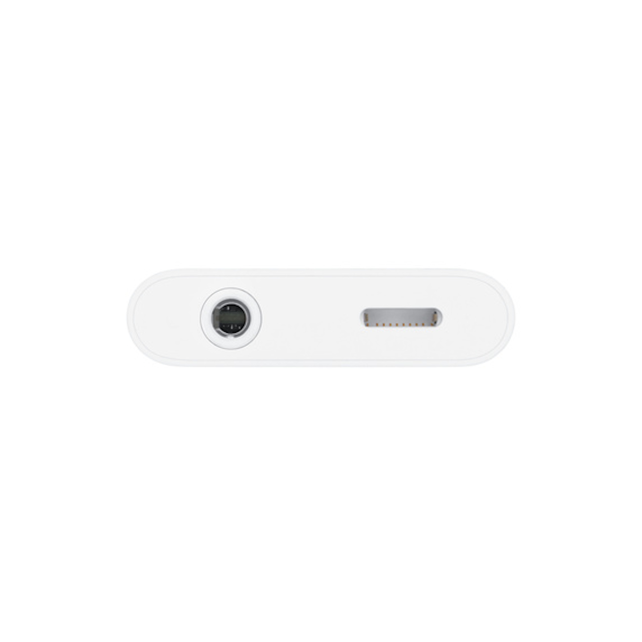 Weißes Gerät mit Kopfhöreranschluss und USB-C-Anschluss, isoliert auf Weiß.