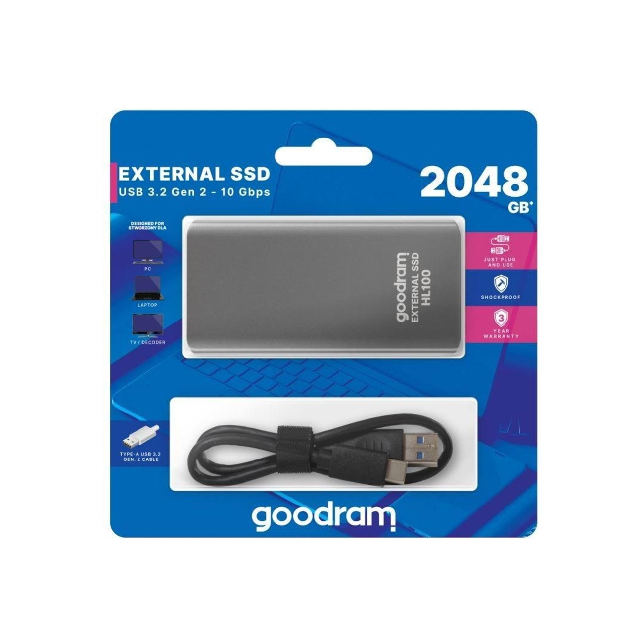 GB / extern, GOOD USB3.2 grau 2048 2TB SSD, 2 RAM HL100 / 10Gbps, SSD Gen.