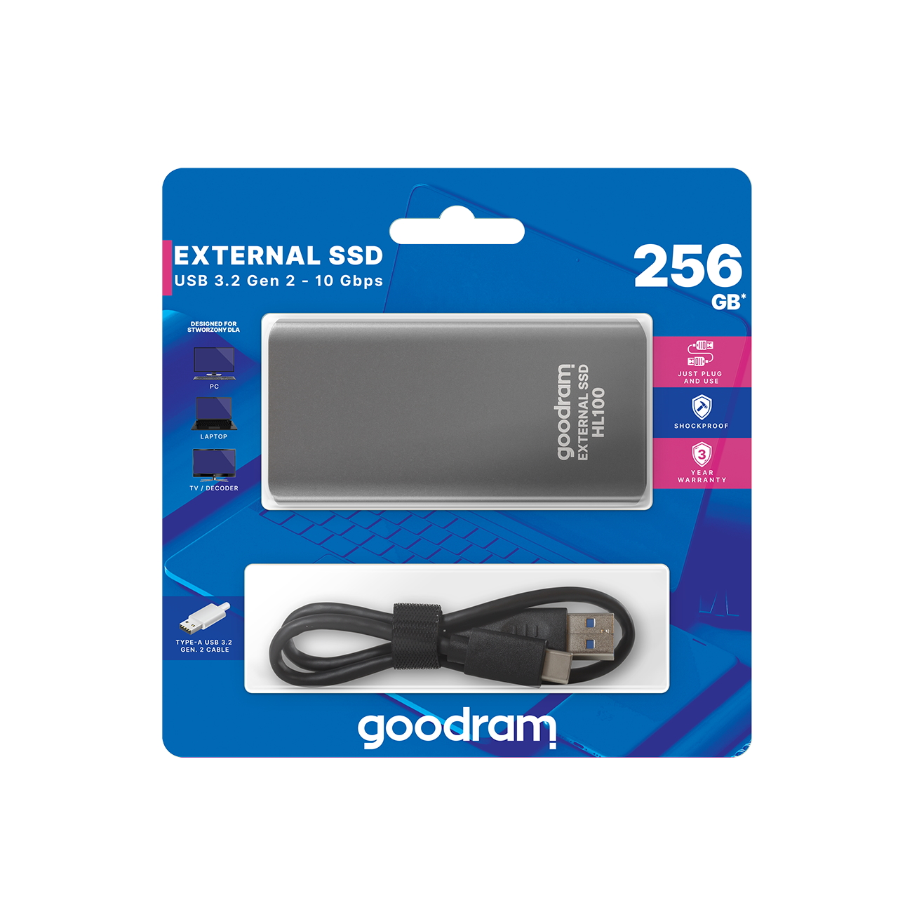 GOOD RAM grau 2 / HL100 GB 10Gbps, Festplatte, 256 USB Gen. Externe SSD, extern, 3.2 GB SSD 256 