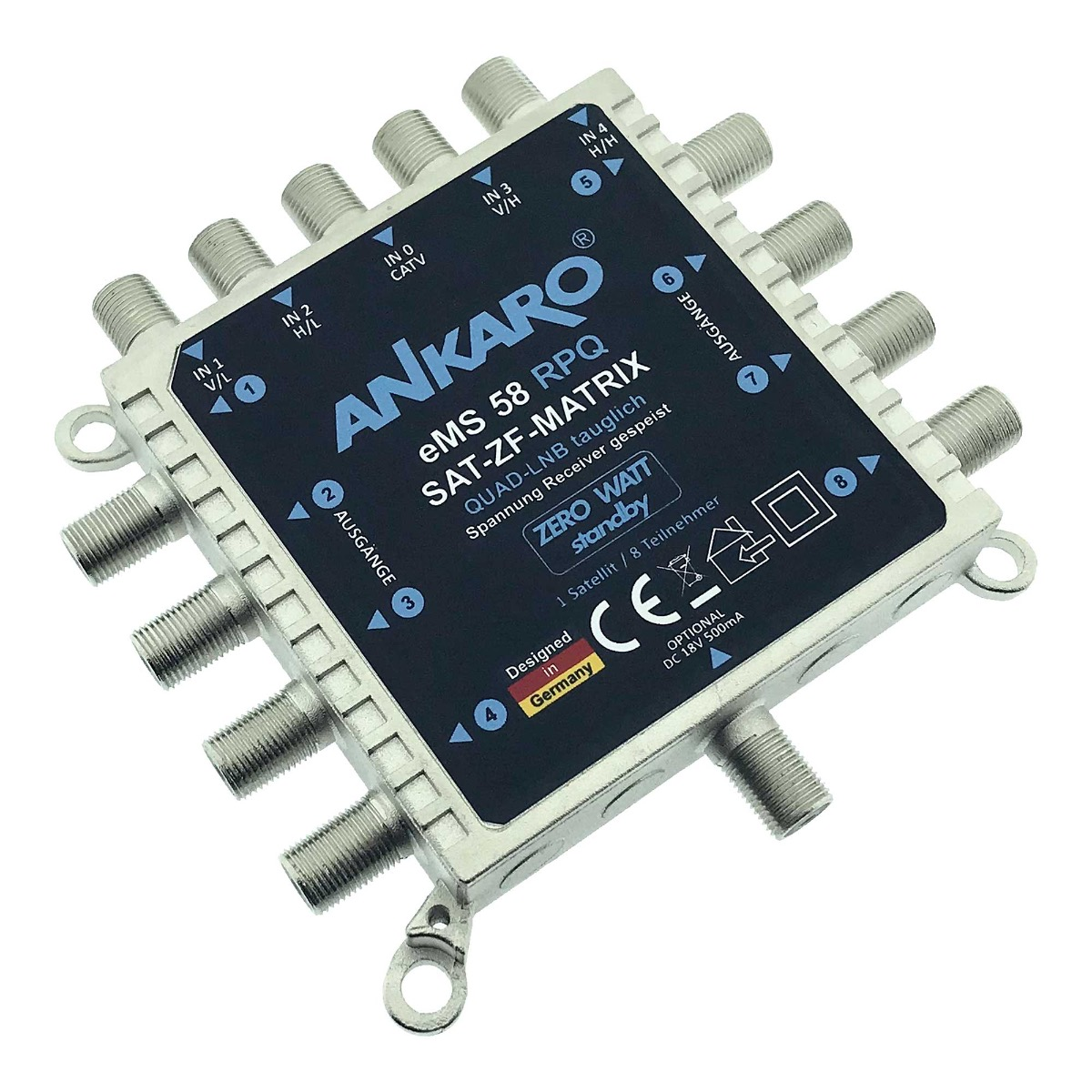 Silbernes und schwarzes Multi-Port-Gerät mit vielen Anschlussanschlüssen.