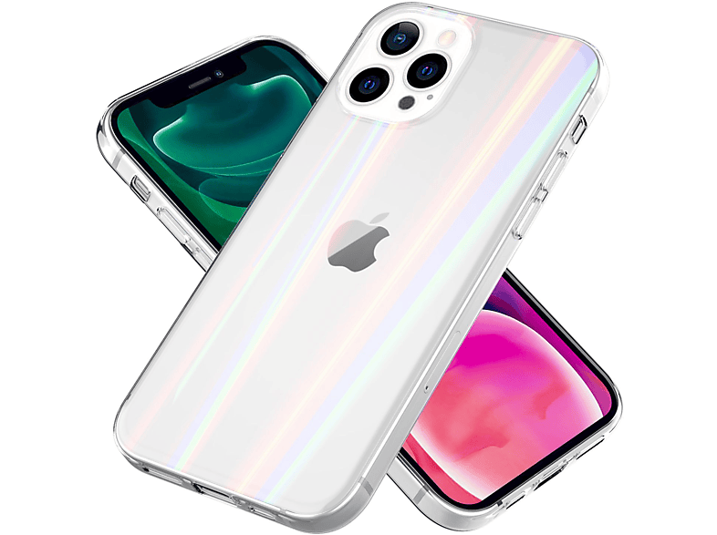 NALIA Klare Hartglas Hülle Regenbogen Apple, Transparent iPhone Backcover, Pro, Effekt, 13