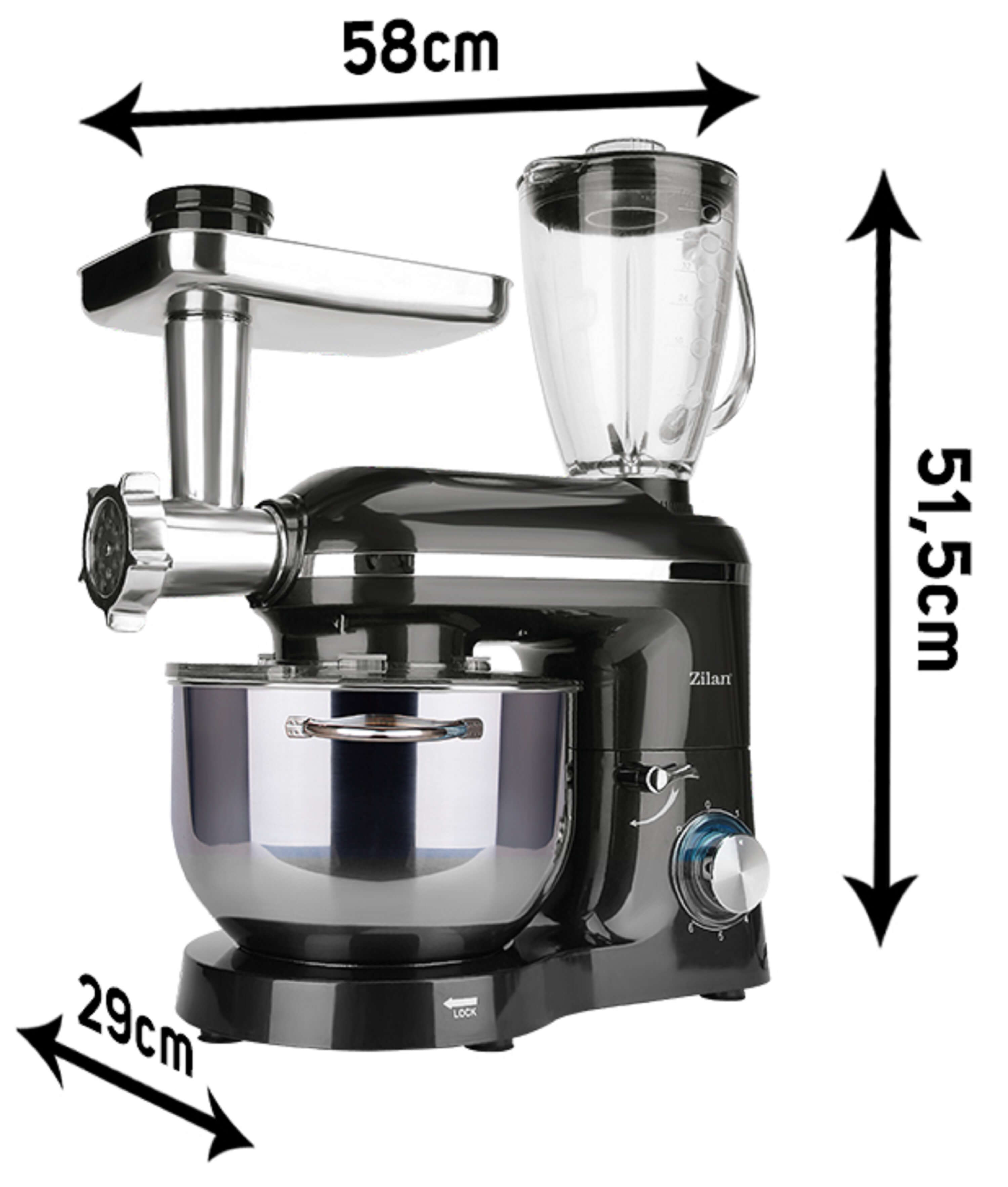 ZLN-1772 5,5 (Rührschüsselkapazität: 1400 Küchenmaschine Edelstahl/Schwarz Liter, ZILAN Watt)