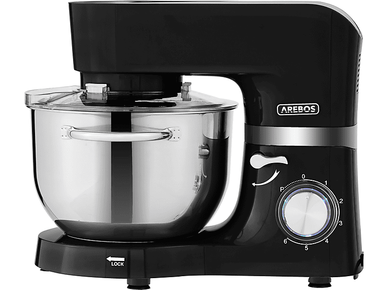 AREBOS mit 2x Edelstahl-Rührschüsseln  6 Stufen Küchenmaschine schwarz (1500 Watt)