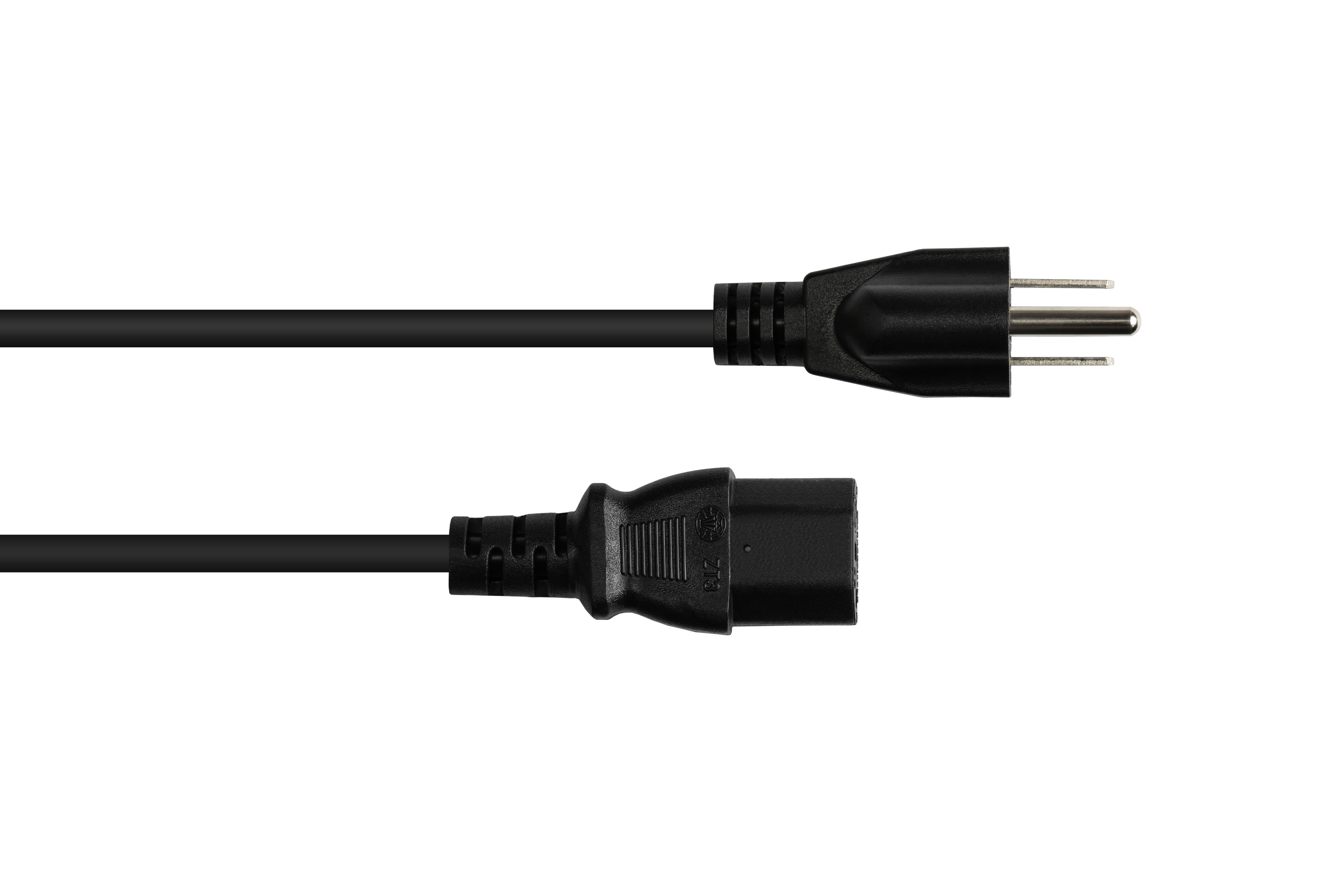 KABELMEISTER Amerika/USA Netz-Stecker Typ 5-15P) AWG18 (NEMA C13 schwarz, B (gerade), Stromkabel, UL, schwarz an