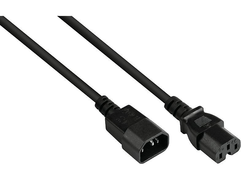 GOOD CONNECTIONS Kaltgeräte-Warmgeräte-Verbindungskabel C14 (gerade) an C15 (gerade), schwarz, 0,75 mm² Stromkabel, schwarz