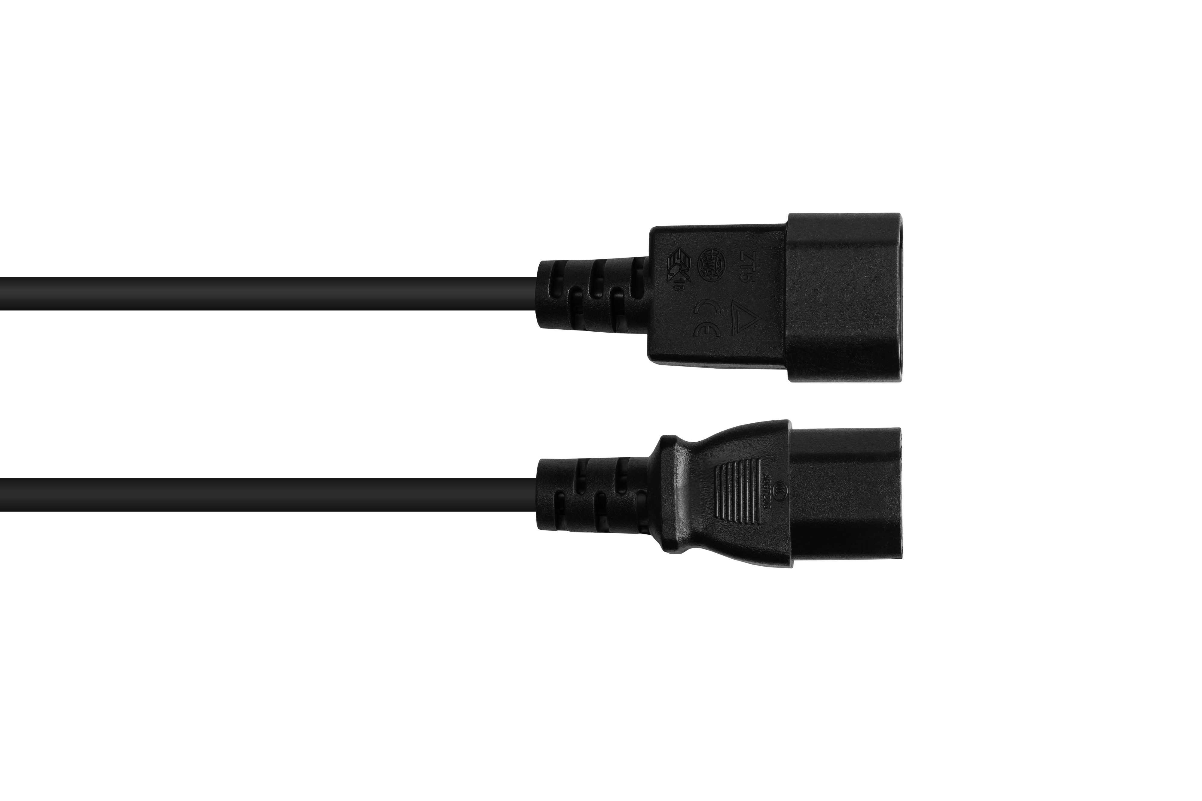 schwarz 0,75 (gerade), Stromkabel, C14 mm² (gerade) schwarz, an KABELMEISTER C15 Kaltgeräte-Warmgeräte-Verbindungskabel