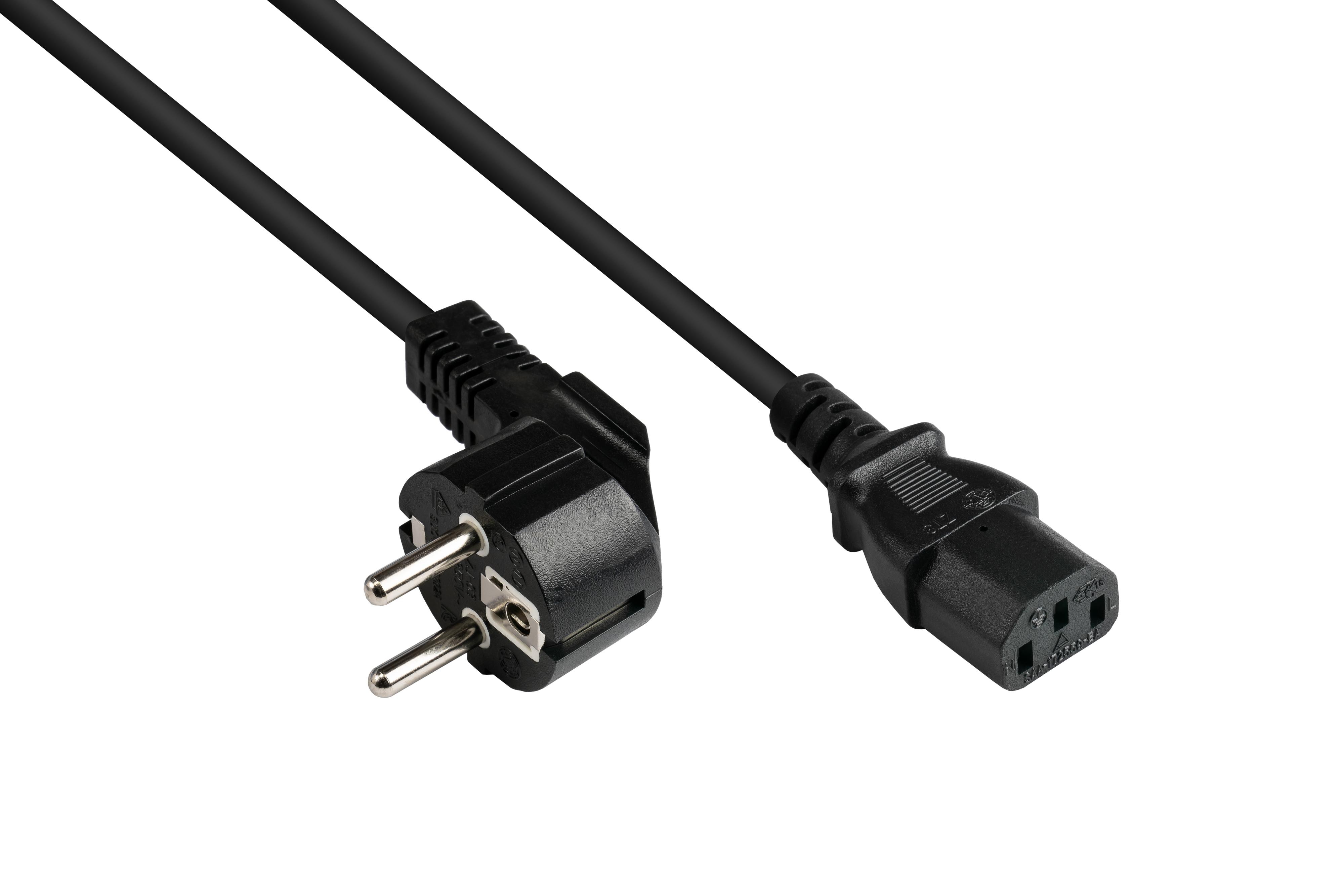 Stromkabel, 7/7, an E+F CONNECTIONS schwarz C13 (CEE (gerade), gewinkelt) schwarz, 1,00 Typ mm² Schutzkontakt-Stecker GOOD