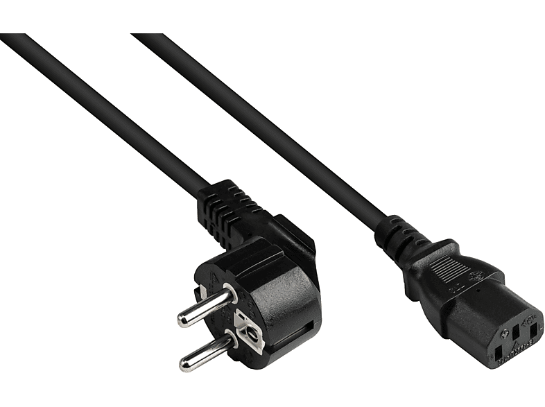 KABELMEISTER Schutzkontakt-Stecker Stromkabel, schwarz, C13 Typ E+F 0,75 schwarz 7/7, gewinkelt) mm² (gerade), (CEE an