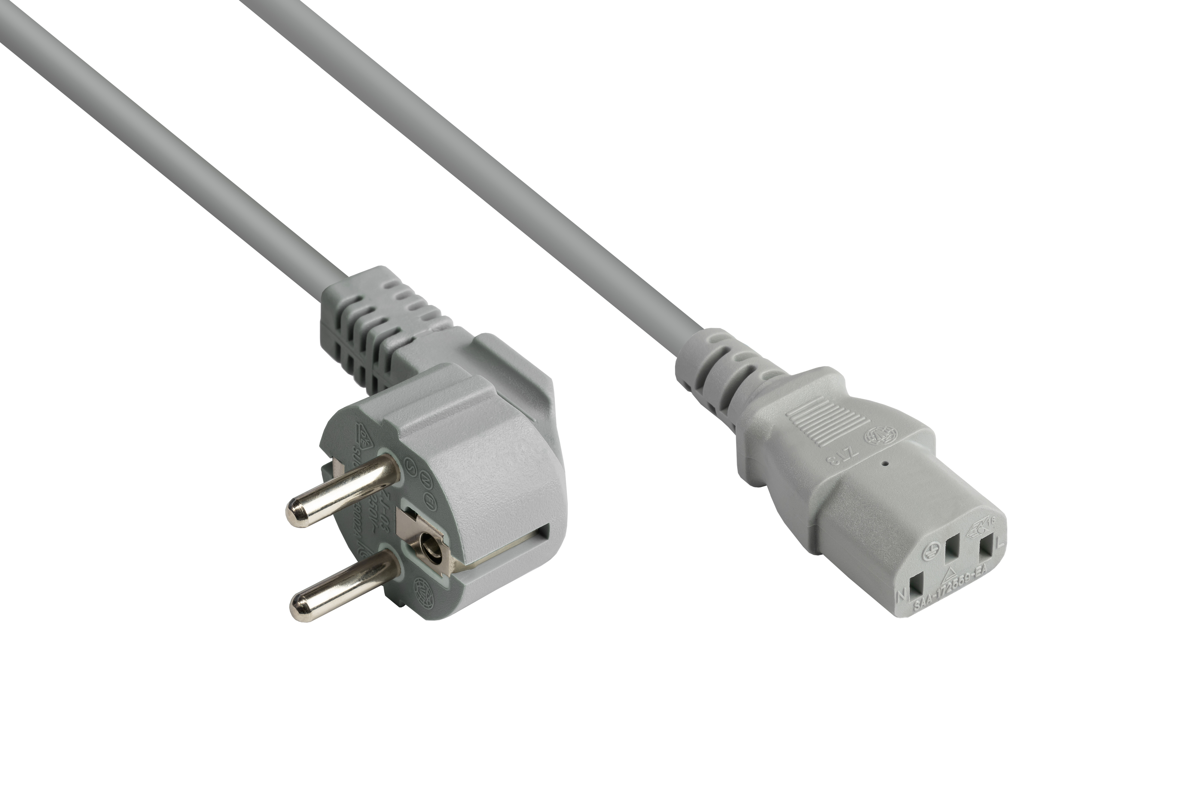 CONNECTIONS Schutzkontakt-Stecker E+F (gerade), Typ an C13 gewinkelt) Stromkabel, 7/7, GOOD mm² grau, grau 0,75 (CEE