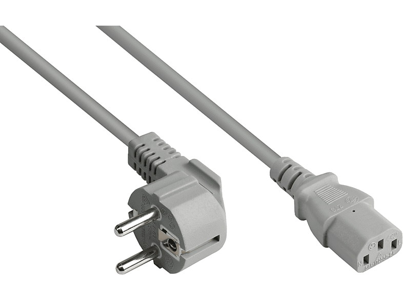 GOOD CONNECTIONS gewinkelt) grau C13 (gerade), Typ 7/7, an 0,75 (CEE Schutzkontakt-Stecker Stromkabel, mm² grau, E+F