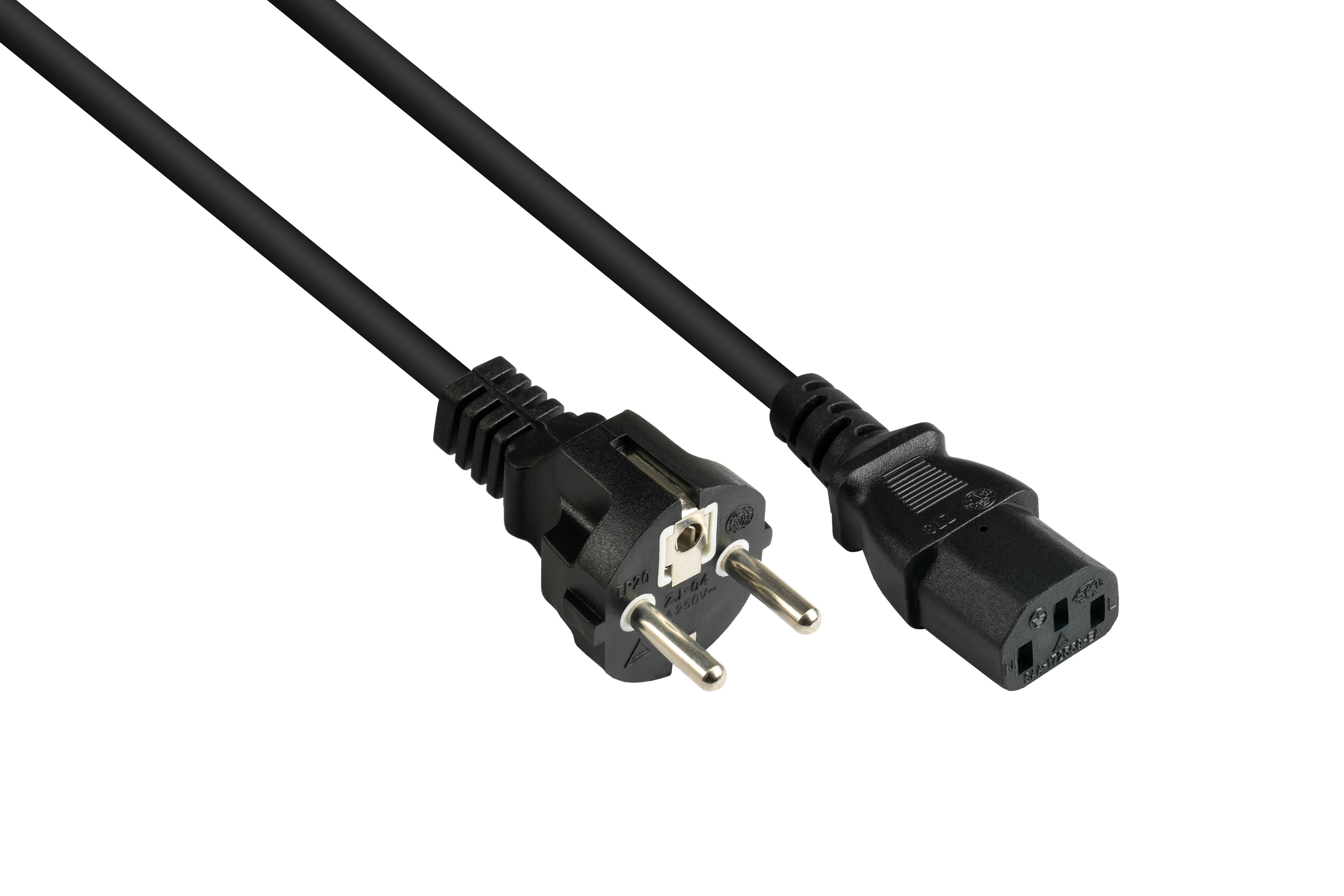GOOD CONNECTIONS Schutzkontakt-Stecker Typ E+F 7/7, mm² schwarz, (CEE C13 (gerade), Stromkabel, gerade) an schwarz 0,75