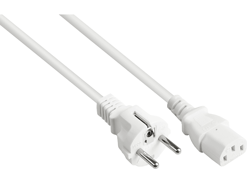 KABELMEISTER Schutzkontakt-Stecker Typ E+F (CEE 7/7, gerade) an C13 (gerade), weiß, 0,75 mm² Stromkabel, weiß